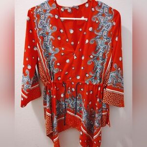 Zara Red and Blue Paisley Blouse